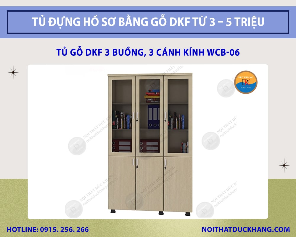 Tủ gỗ DKF 3 buồng, 3 cánh kính WCB-06 Tủ gỗ DKF 3 buồng, 3 cánh kính WCB-06