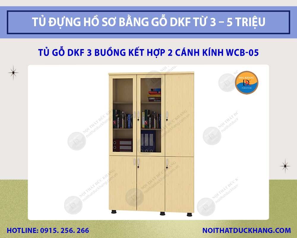 Tủ gỗ DKF 3 buồng kết hợp 2 cánh kính WCB-05 Tủ gỗ DKF 3 buồng kết hợp 2 cánh kính WCB-05