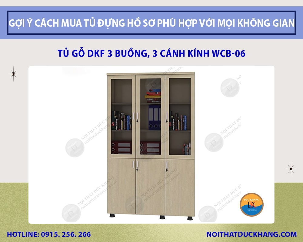 Tủ gỗ DKF 3 buồng, 3 cánh kính WCB-06 Tủ gỗ DKF 3 buồng, 3 cánh kính WCB-06