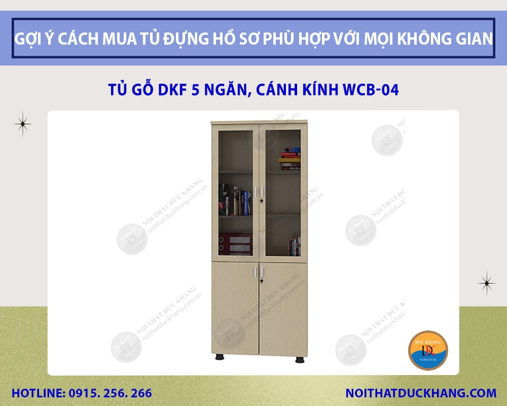 Tủ gỗ DKF 5 ngăn, cánh kính WCB-04 Tủ gỗ DKF 5 ngăn, cánh kính WCB-04