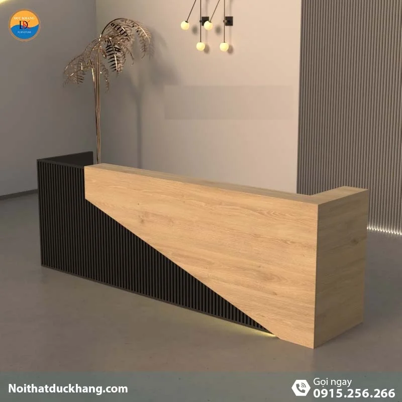 Quầy lễ tân đẹp dành cho 2 người ngồi kèm hộc di động màu đen Vague DKFQLT28-B