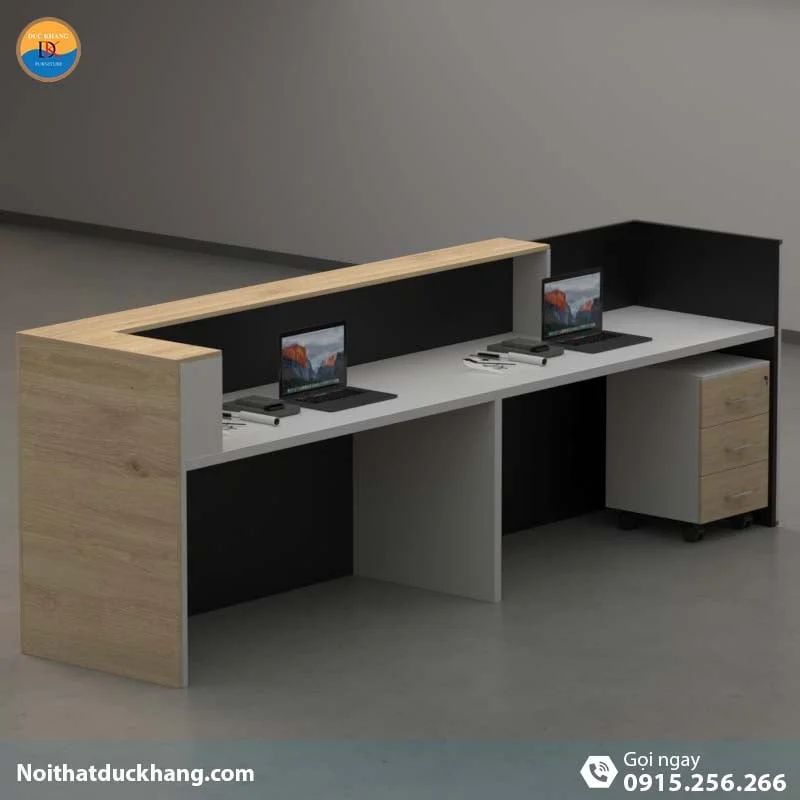 Quầy lễ tân đẹp dành cho 2 người ngồi kèm hộc di động màu đen Vague DKFQLT28-B