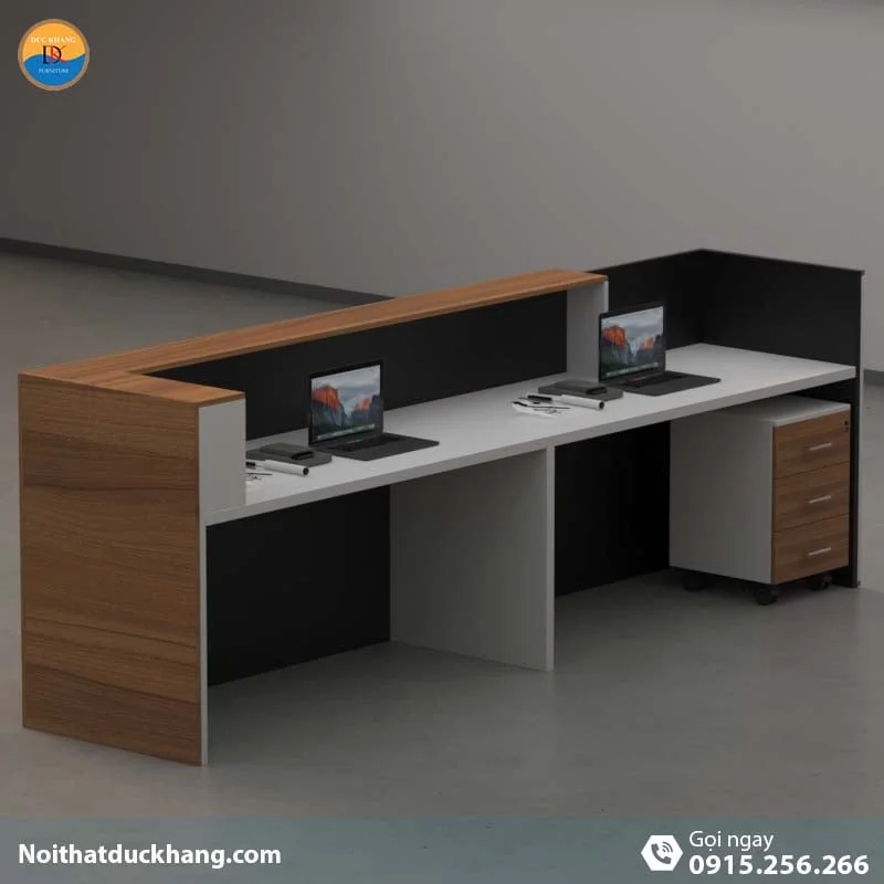 Quầy lễ tân đẹp dành cho 2 người ngồi kèm hộc di động màu đen Vague DKFQLT28-B