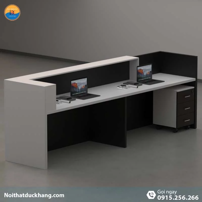 Quầy lễ tân đẹp dành cho 2 người ngồi kèm hộc di động màu đen Vague DKFQLT28-B