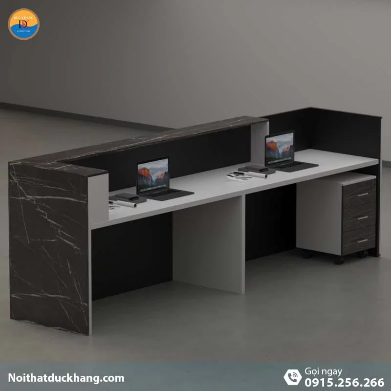 Quầy lễ tân đẹp dành cho 2 người ngồi kèm hộc di động màu đen Vague DKFQLT28-B