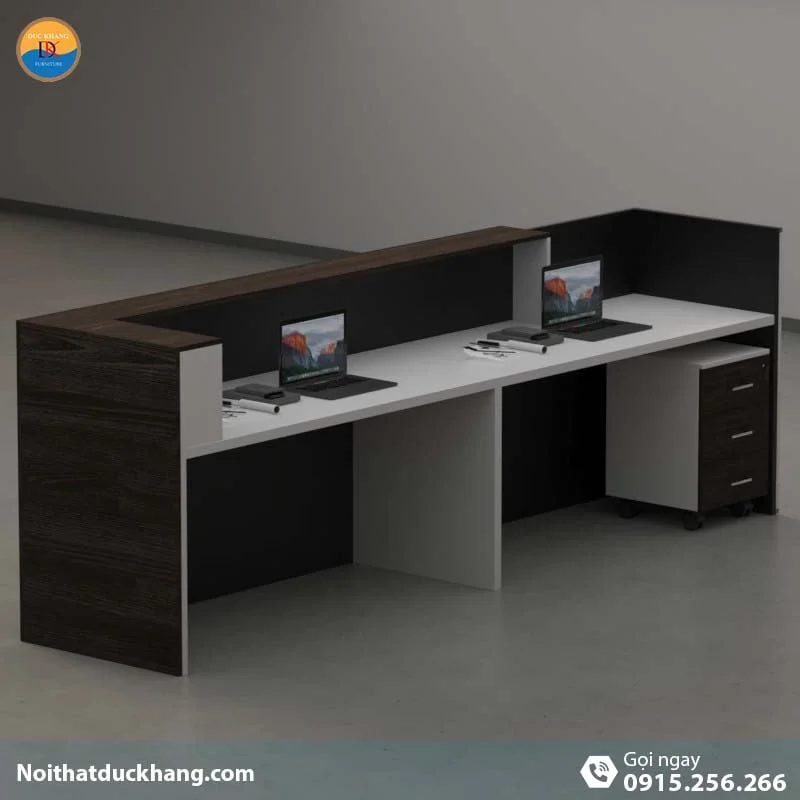 Quầy lễ tân đẹp dành cho 2 người ngồi kèm hộc di động màu đen Vague DKFQLT28-B