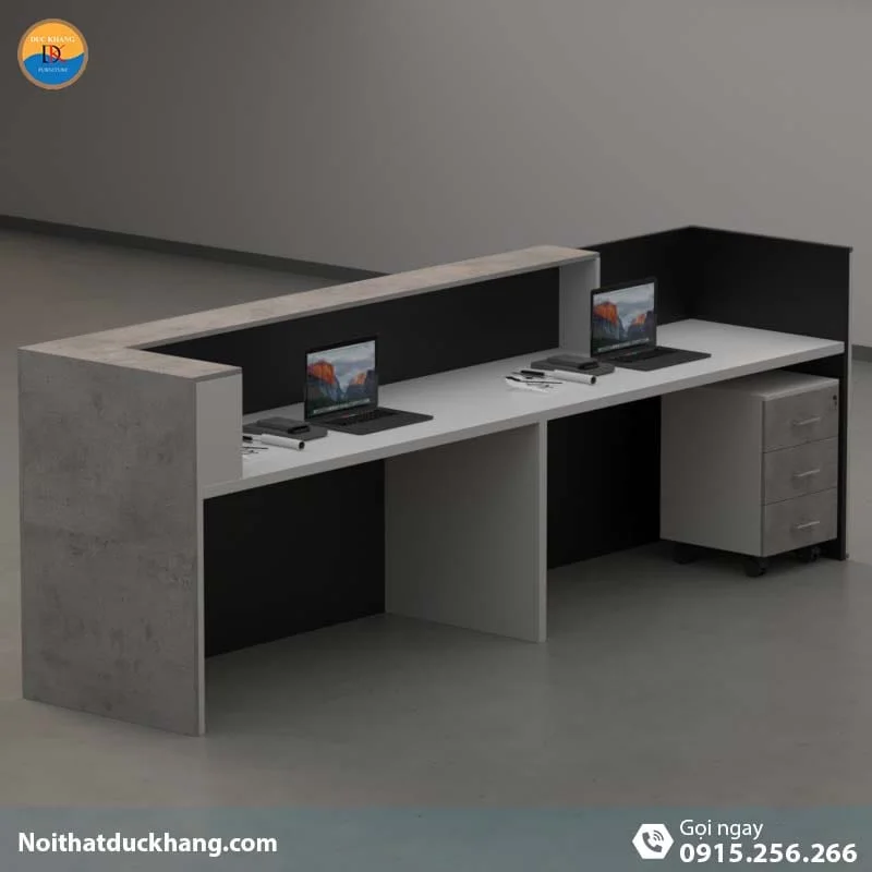 Quầy lễ tân đẹp dành cho 2 người ngồi kèm hộc di động màu đen Vague DKFQLT28-B