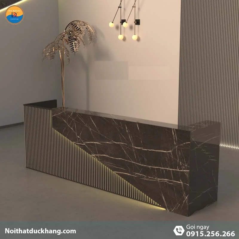 Quầy lễ tân đẹp dành cho 2 người ngồi kèm hộc di động màu xám Vague DKFQLT28-G