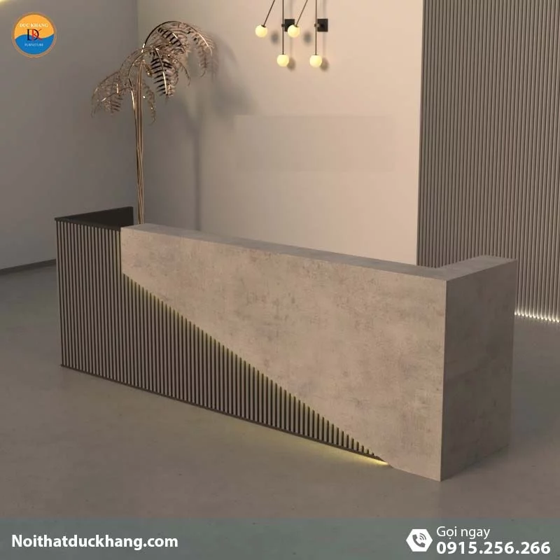 Quầy lễ tân đẹp dành cho 2 người ngồi kèm hộc di động màu xám Vague DKFQLT28-G