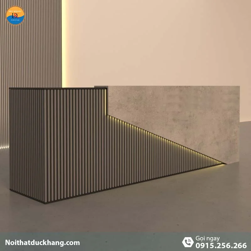 Quầy lễ tân đẹp dành cho 2 người ngồi kèm hộc di động màu xám Vague DKFQLT28-G