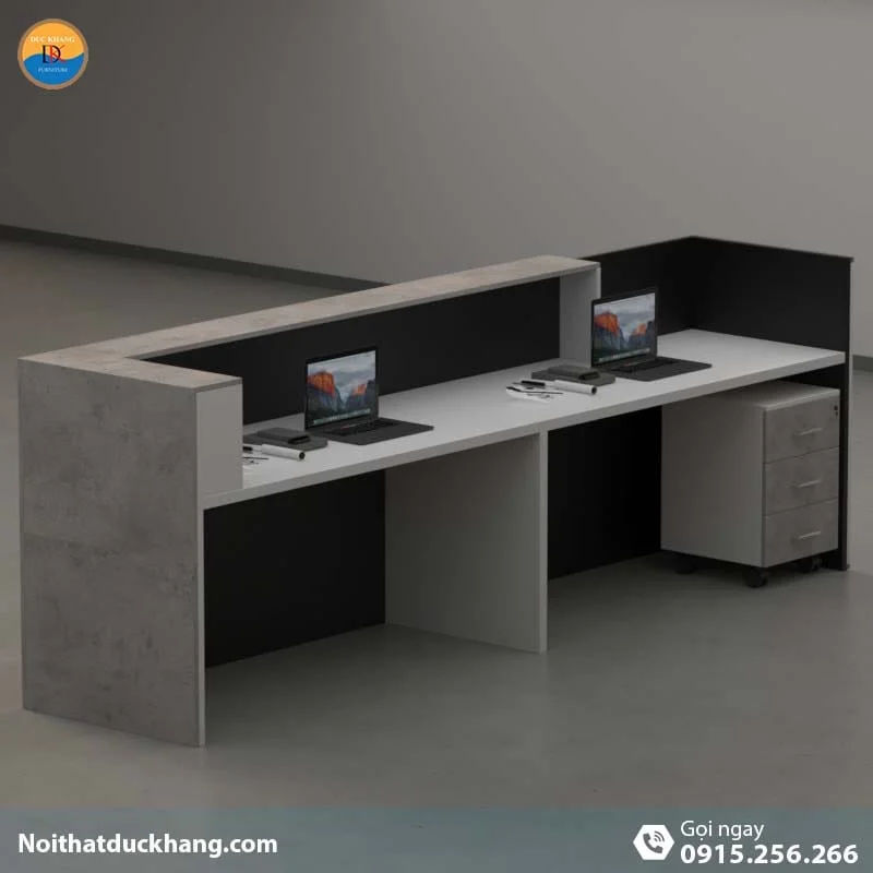 Quầy lễ tân đẹp dành cho 2 người ngồi kèm hộc di động màu xám Vague DKFQLT28-G