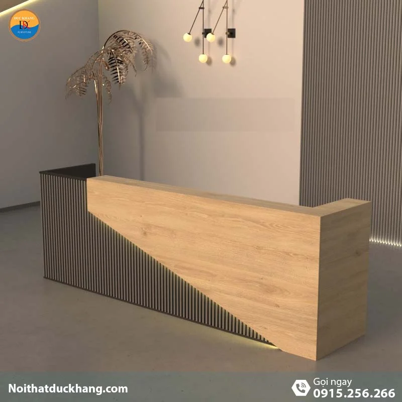 Quầy lễ tân đẹp dành cho 2 người ngồi kèm hộc di động màu xám Vague DKFQLT28-G