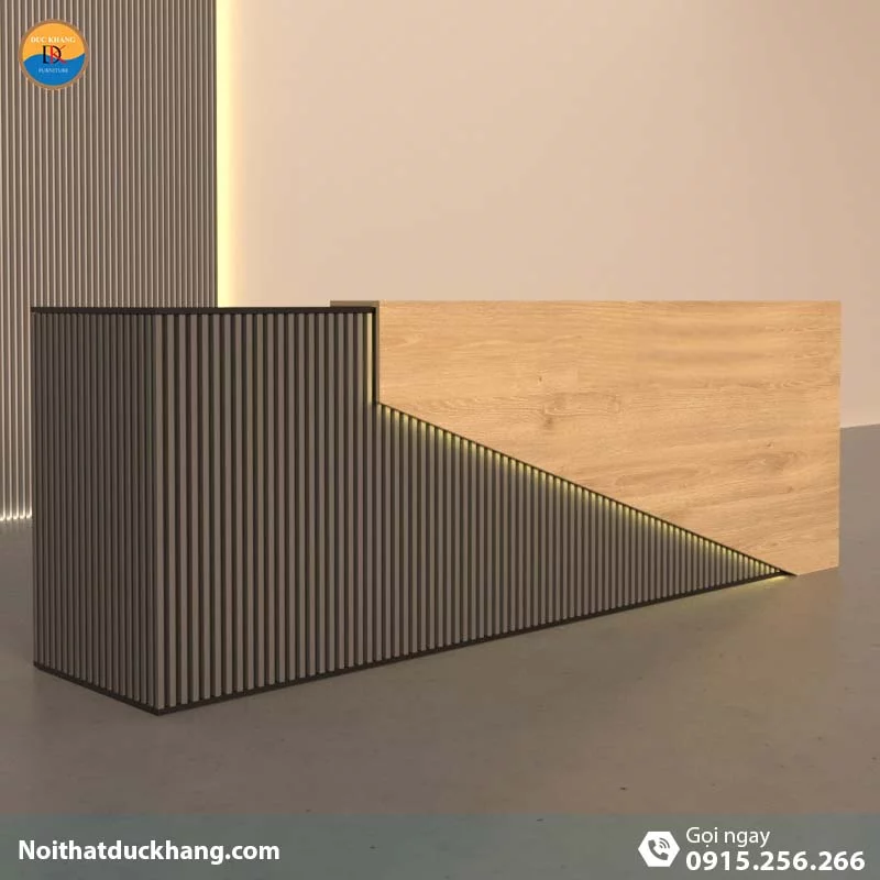 Quầy lễ tân đẹp dành cho 2 người ngồi kèm hộc di động màu xám Vague DKFQLT28-G