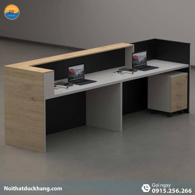 Quầy lễ tân đẹp dành cho 2 người ngồi kèm hộc di động màu xám Vague DKFQLT28-G