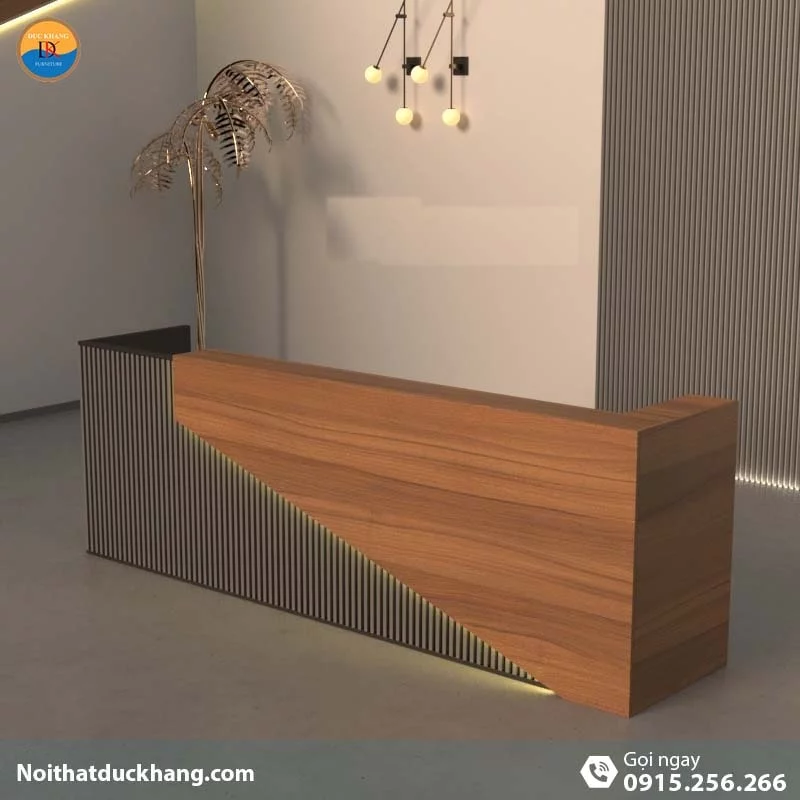 Quầy lễ tân đẹp dành cho 2 người ngồi kèm hộc di động màu xám Vague DKFQLT28-G