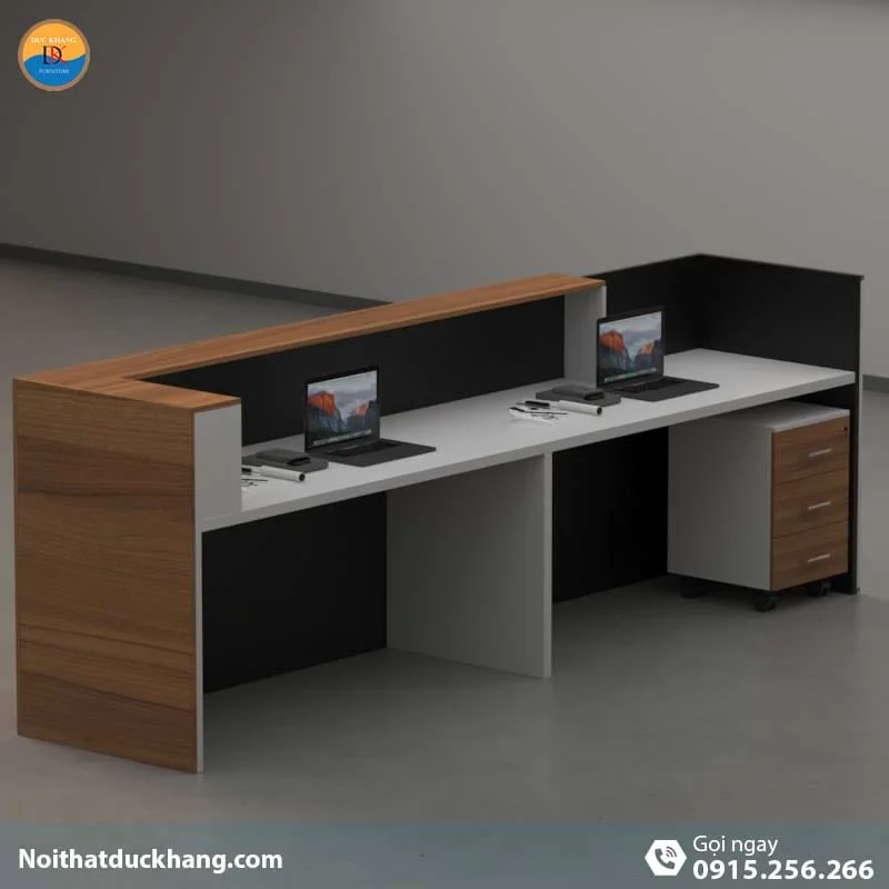 Quầy lễ tân đẹp dành cho 2 người ngồi kèm hộc di động màu xám Vague DKFQLT28-G