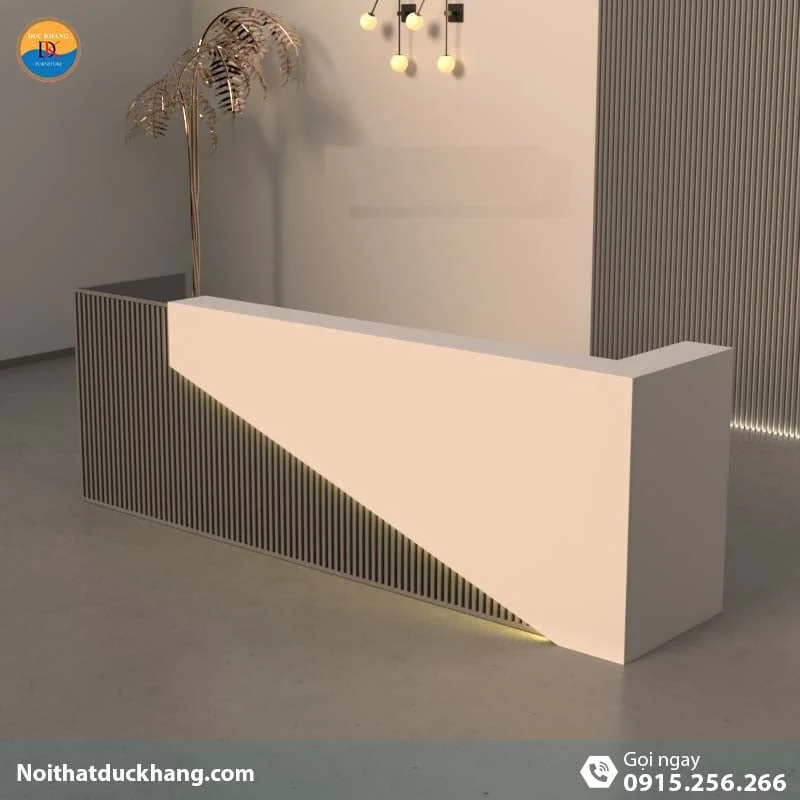 Quầy lễ tân đẹp dành cho 2 người ngồi kèm hộc di động màu xám Vague DKFQLT28-G