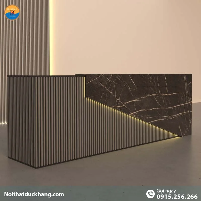 Quầy lễ tân đẹp dành cho 2 người ngồi kèm hộc di động màu xám Vague DKFQLT28-G