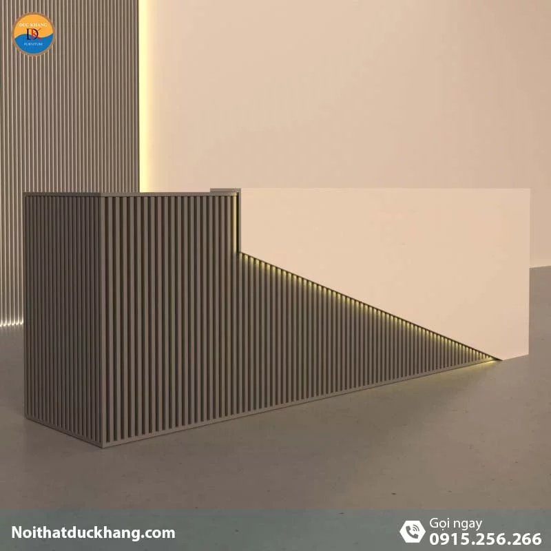 Quầy lễ tân đẹp dành cho 2 người ngồi kèm hộc di động màu xám Vague DKFQLT28-G