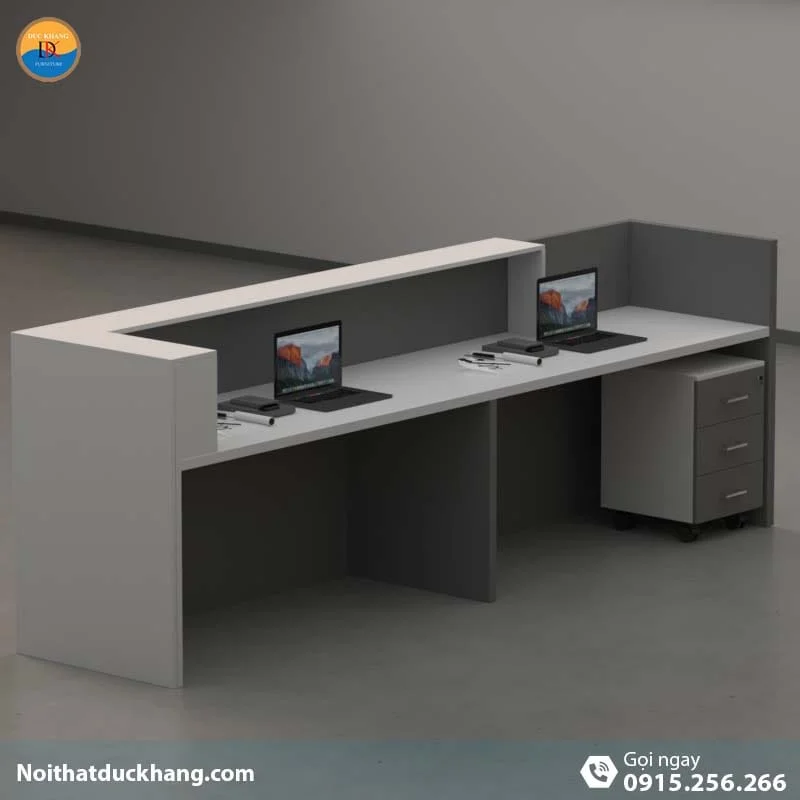 Quầy lễ tân đẹp dành cho 2 người ngồi kèm hộc di động màu xám Vague DKFQLT28-G