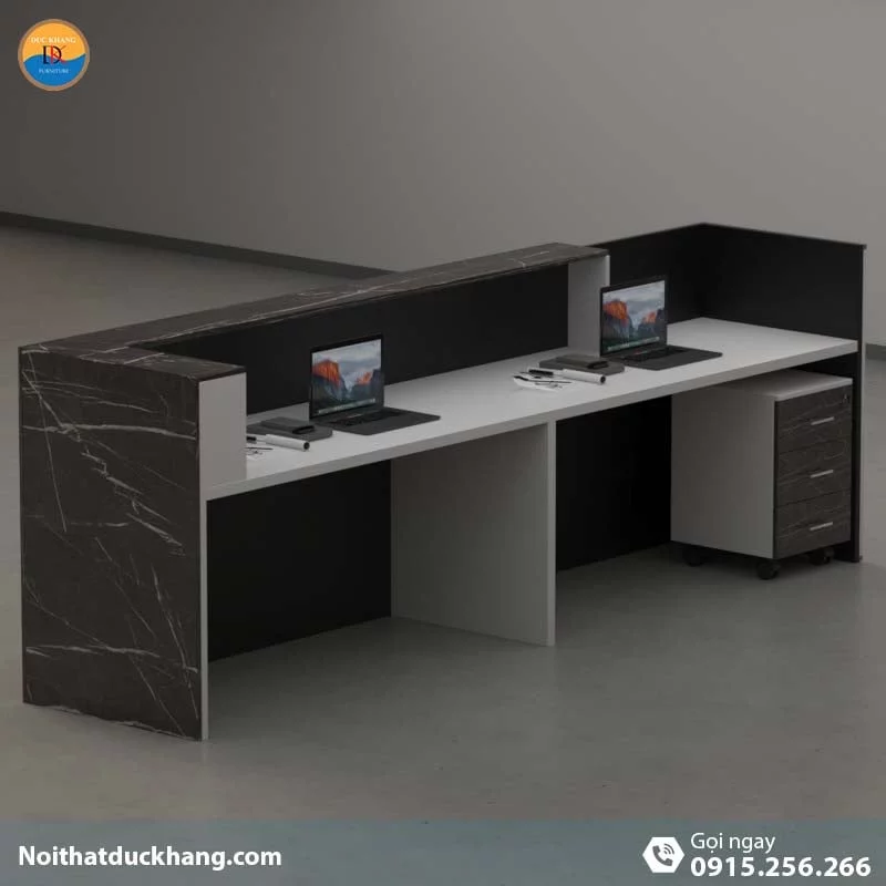 Quầy lễ tân đẹp dành cho 2 người ngồi kèm hộc di động màu xám Vague DKFQLT28-G