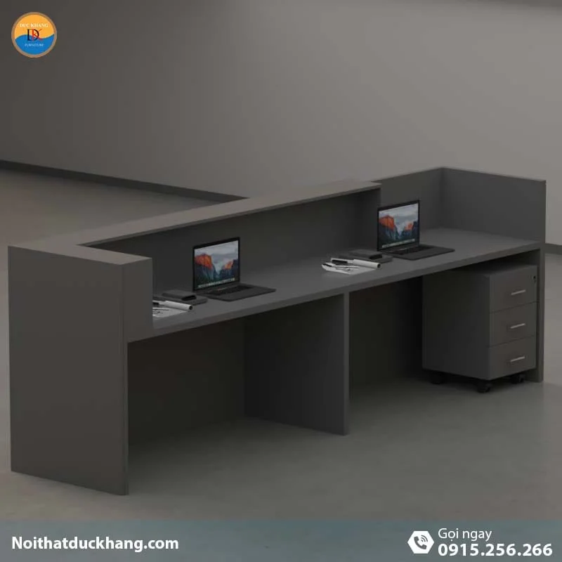 Quầy lễ tân đẹp dành cho 2 người ngồi kèm hộc di động màu xám Vague DKFQLT28-G