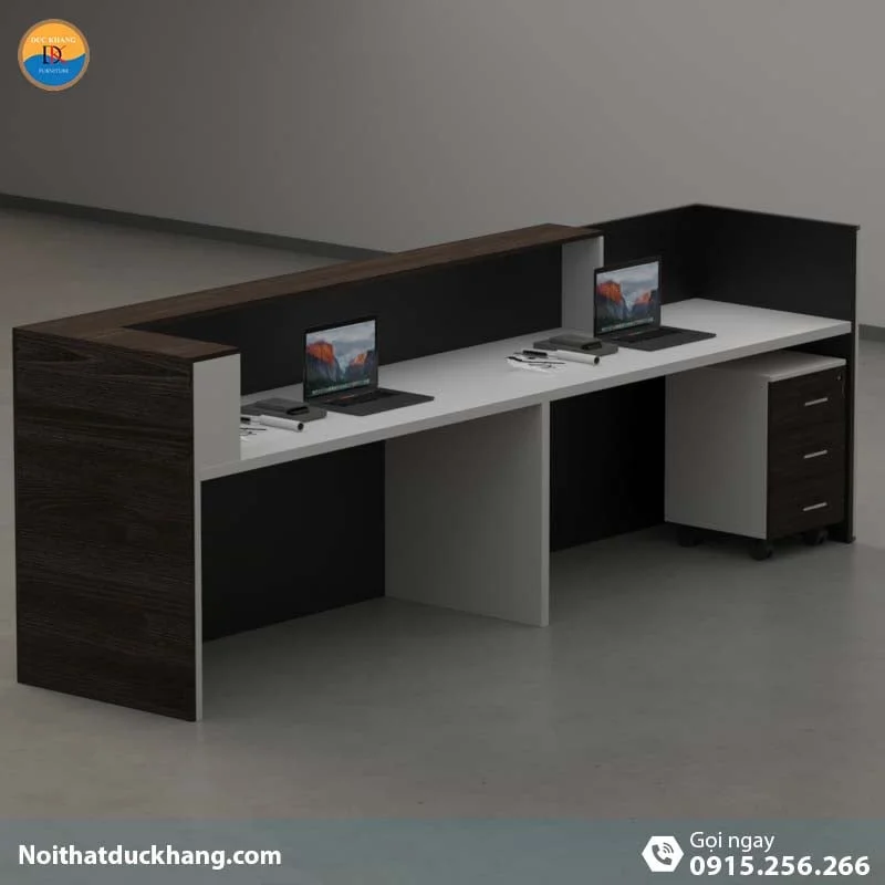 Quầy lễ tân đẹp dành cho 2 người ngồi kèm hộc di động màu xám Vague DKFQLT28-G