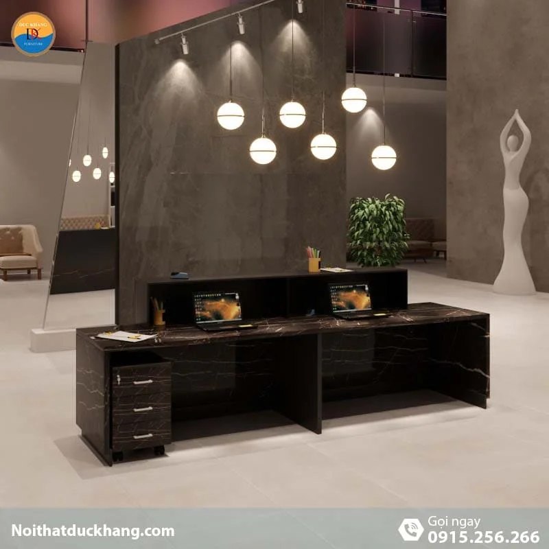 Quầy lễ tân đẹp hiện đại dành cho 2 người kèm hộc di động màu đen Opa DKFQLT31-B Quầy lễ tân đẹp hiện đại dành cho 2 người kèm hộc di động màu đen Opa DKFQLT31-B