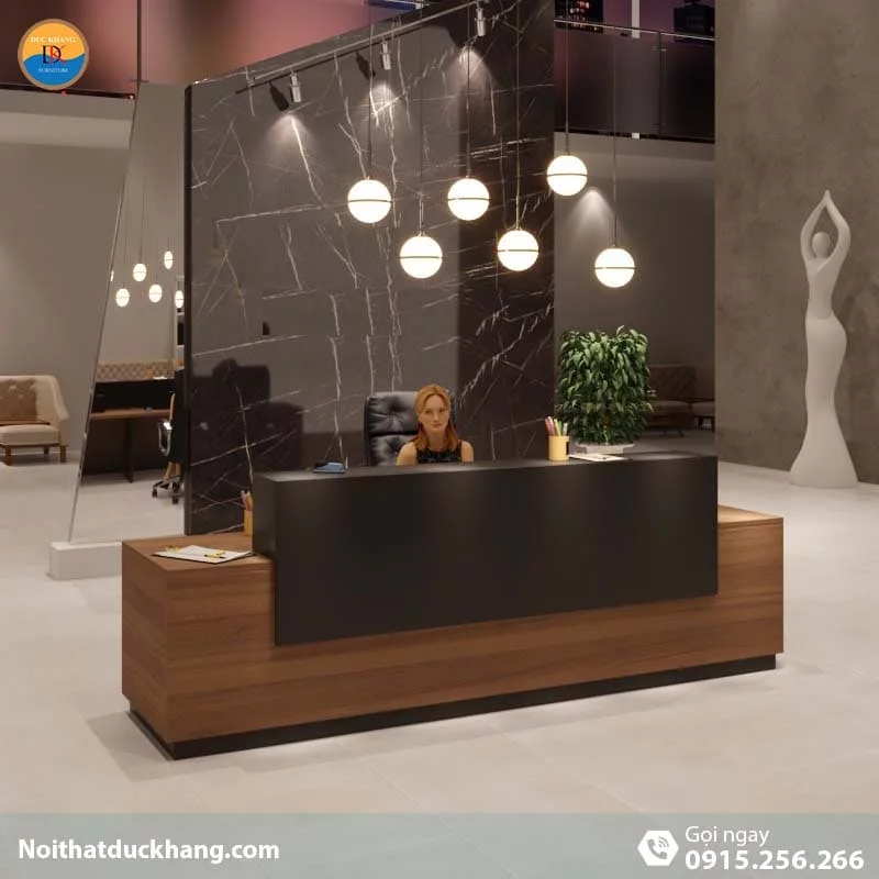 Quầy lễ tân đẹp hiện đại dành cho 2 người kèm hộc di động màu đen Opa DKFQLT31-B Quầy lễ tân đẹp hiện đại dành cho 2 người kèm hộc di động màu đen Opa DKFQLT31-B