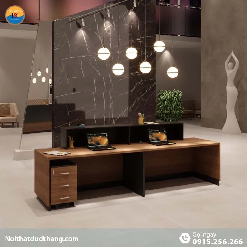 Quầy lễ tân đẹp hiện đại dành cho 2 người kèm hộc di động màu đen Opa DKFQLT31-B Quầy lễ tân đẹp hiện đại dành cho 2 người kèm hộc di động màu đen Opa DKFQLT31-B
