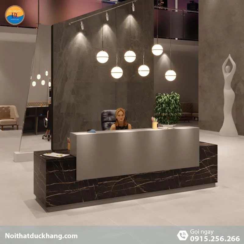 Quầy lễ tân đẹp hiện đại dành cho 2 người kèm hộc di động màu xám Opa DKFQLT31-G Quầy lễ tân đẹp hiện đại dành cho 2 người kèm hộc di động màu xám Opa DKFQLT31-G