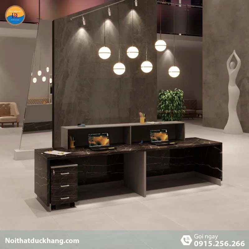 Quầy lễ tân đẹp hiện đại dành cho 2 người kèm hộc di động màu xám Opa DKFQLT31-G Quầy lễ tân đẹp hiện đại dành cho 2 người kèm hộc di động màu xám Opa DKFQLT31-G
