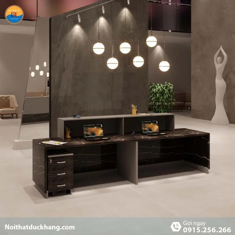 Quầy lễ tân đẹp hiện đại dành cho 2 người kèm hộc di động màu xám Opa DKFQLT31-G Quầy lễ tân đẹp hiện đại dành cho 2 người kèm hộc di động màu xám Opa DKFQLT31-G
