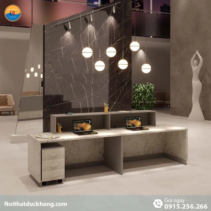 Quầy lễ tân đẹp hiện đại dành cho 2 người kèm hộc di động màu xám Opa DKFQLT31-G Quầy lễ tân đẹp hiện đại dành cho 2 người kèm hộc di động màu xám Opa DKFQLT31-G
