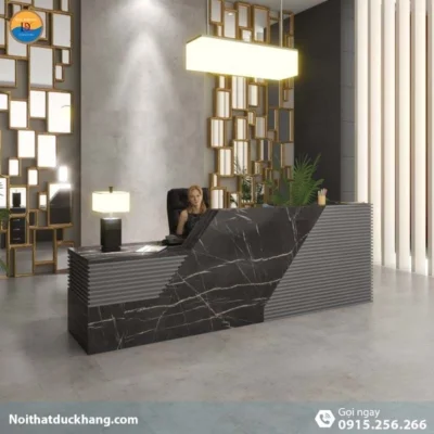 DKFQLT32-G | Quầy lễ tân Peanut dáng chữ I có sọc xám