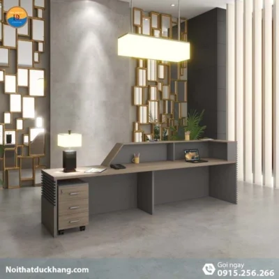 DKFQLT32-G | Quầy lễ tân Peanut dáng chữ I có sọc xám
