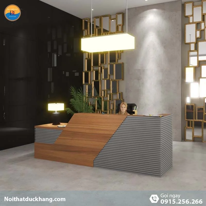 DKFQLT32-G | Quầy lễ tân Peanut dáng chữ I có sọc xám