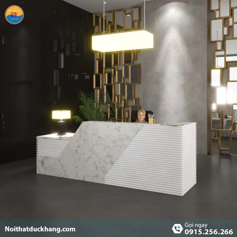 DKFQLT32-W | Quầy lễ tân Peanut dáng chữ I có sọc trắng