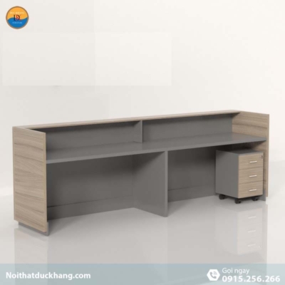 DKFQLT34-G|Quầy lễ tân Nock dáng chữ U có sọc xám trang trí, dành cho 2 người