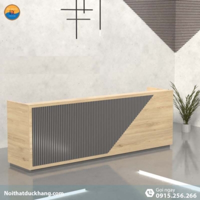 DKFQLT34-G|Quầy lễ tân Nock dáng chữ U có sọc xám trang trí, dành cho 2 người