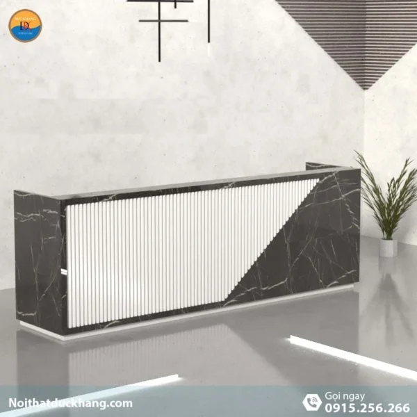 DKFQLT34-W | Quầy lễ tân Nock dáng chữ U có sọc trắng trang trí, dành cho 2 người DKFQLT34-W | Quầy lễ tân Nock dáng chữ U có sọc trắng trang trí, dành cho 2 người