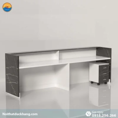 DKFQLT34-W | Quầy lễ tân Nock dáng chữ U có sọc trắng trang trí, dành cho 2 người DKFQLT34-W | Quầy lễ tân Nock dáng chữ U có sọc trắng trang trí, dành cho 2 người