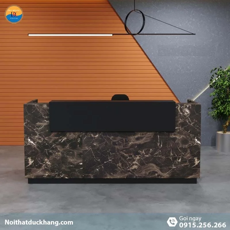 DKFQLT35-B | Quầy lễ tân Lieu dáng chữ U có bảng đen trang trí kèm hộc di động