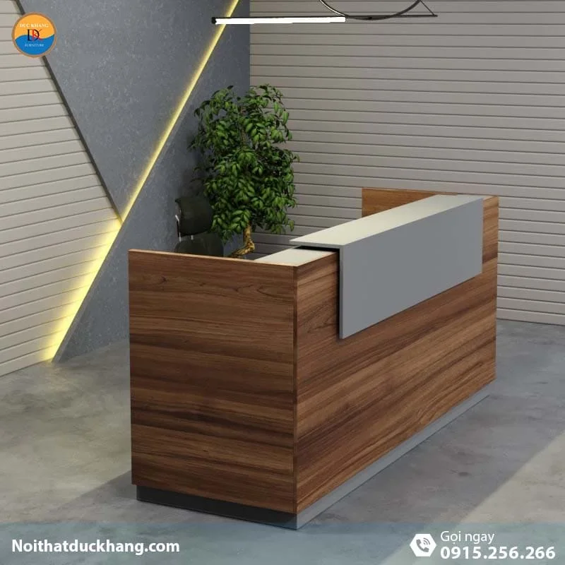 DKFQLT35-G | Quầy lễ tân Lieu dáng chữ U có bảng xám trang trí kèm hộc di động