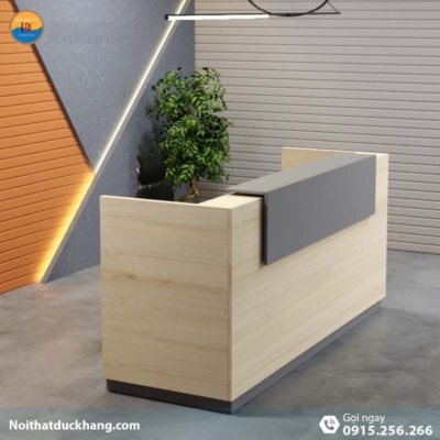 DKFQLT35-G | Quầy lễ tân Lieu dáng chữ U có bảng xám trang trí kèm hộc di động