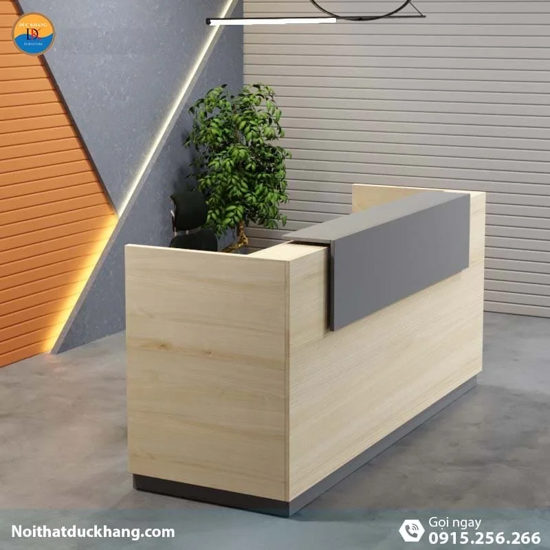 DKFQLT35-G | Quầy lễ tân Lieu dáng chữ U có bảng xám trang trí kèm hộc di động