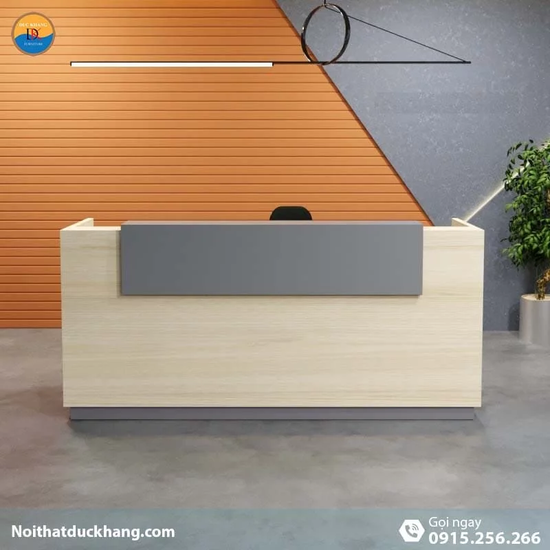 DKFQLT35-G | Quầy lễ tân Lieu dáng chữ U có bảng xám trang trí kèm hộc di động