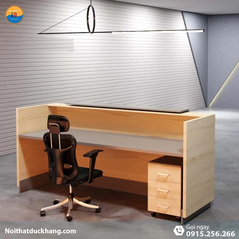 DKFQLT35-G | Quầy lễ tân Lieu dáng chữ U có bảng xám trang trí kèm hộc di động