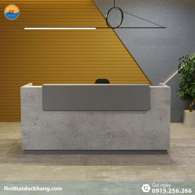 DKFQLT35-G | Quầy lễ tân Lieu dáng chữ U có bảng xám trang trí kèm hộc di động