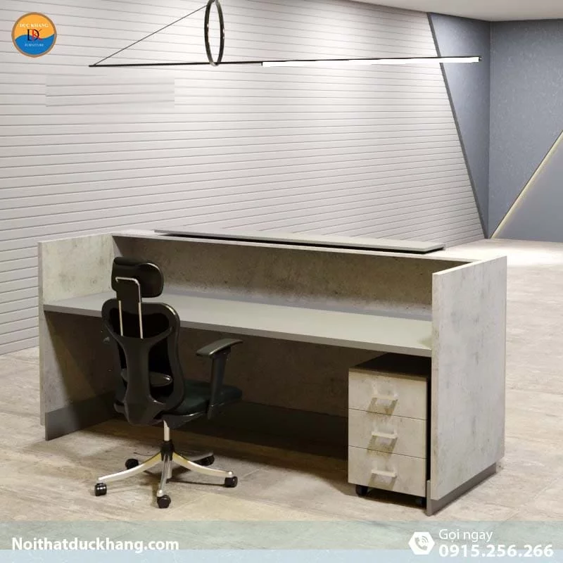 DKFQLT35-G | Quầy lễ tân Lieu dáng chữ U có bảng xám trang trí kèm hộc di động